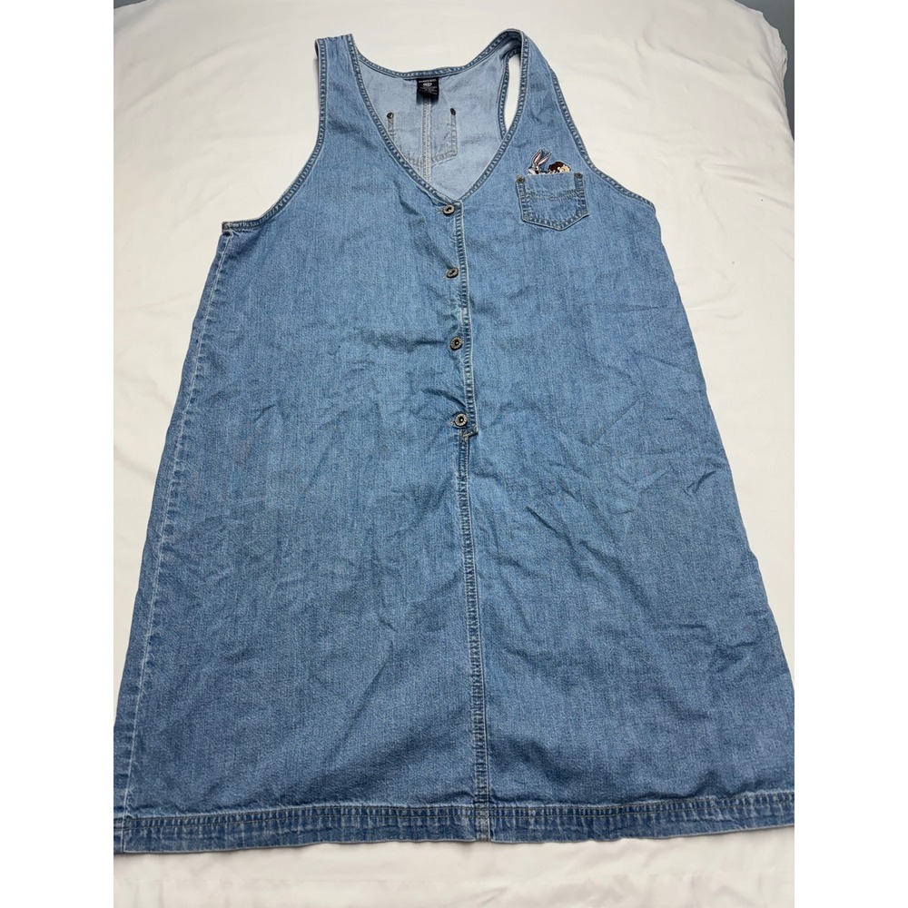 Vintage 1997 Warner Bros Studio Store Looney Tunes Denim Jumper Dress XXL Blue